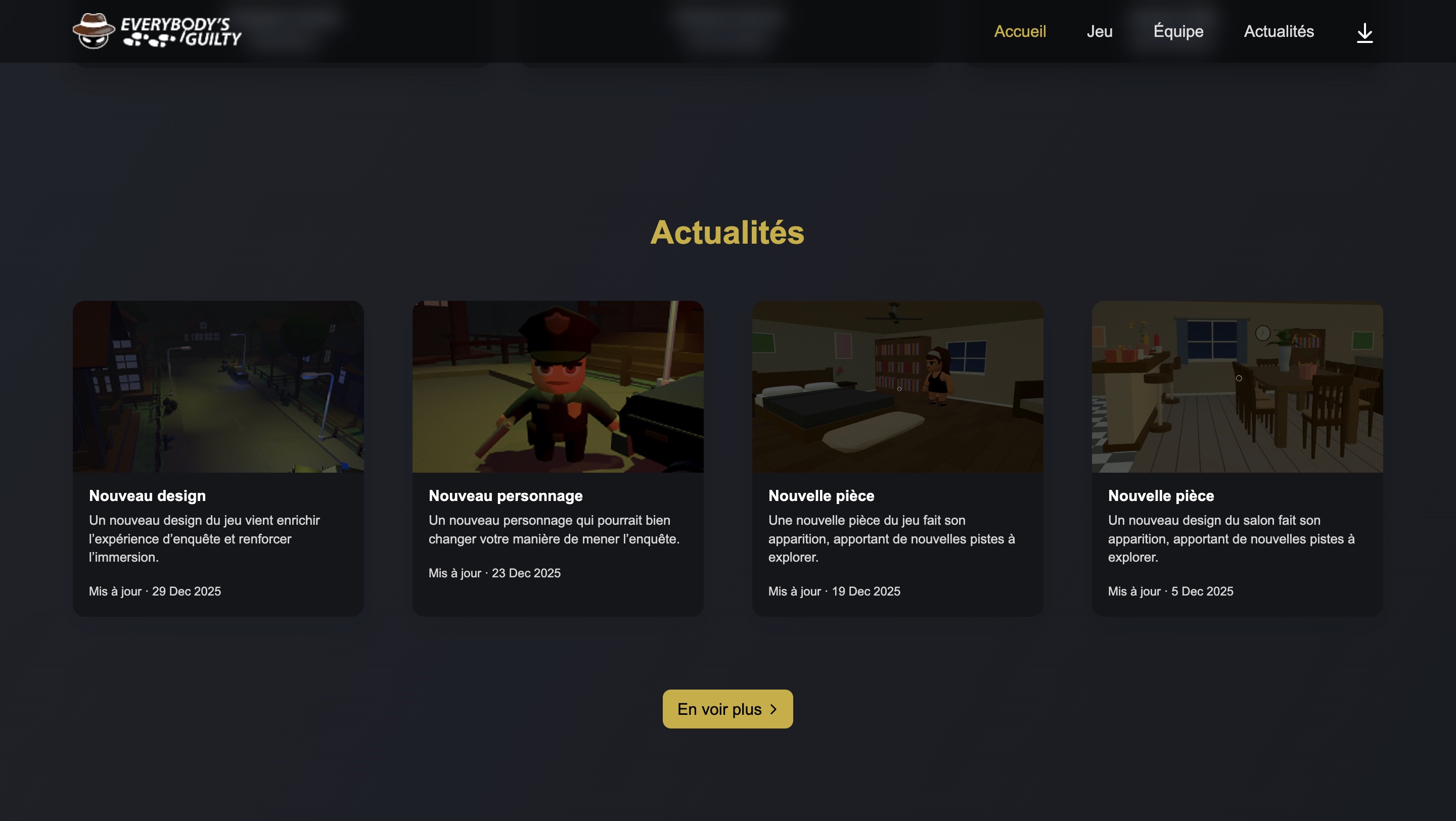 Aperçu de la page d'accueil avec la barre de navigation